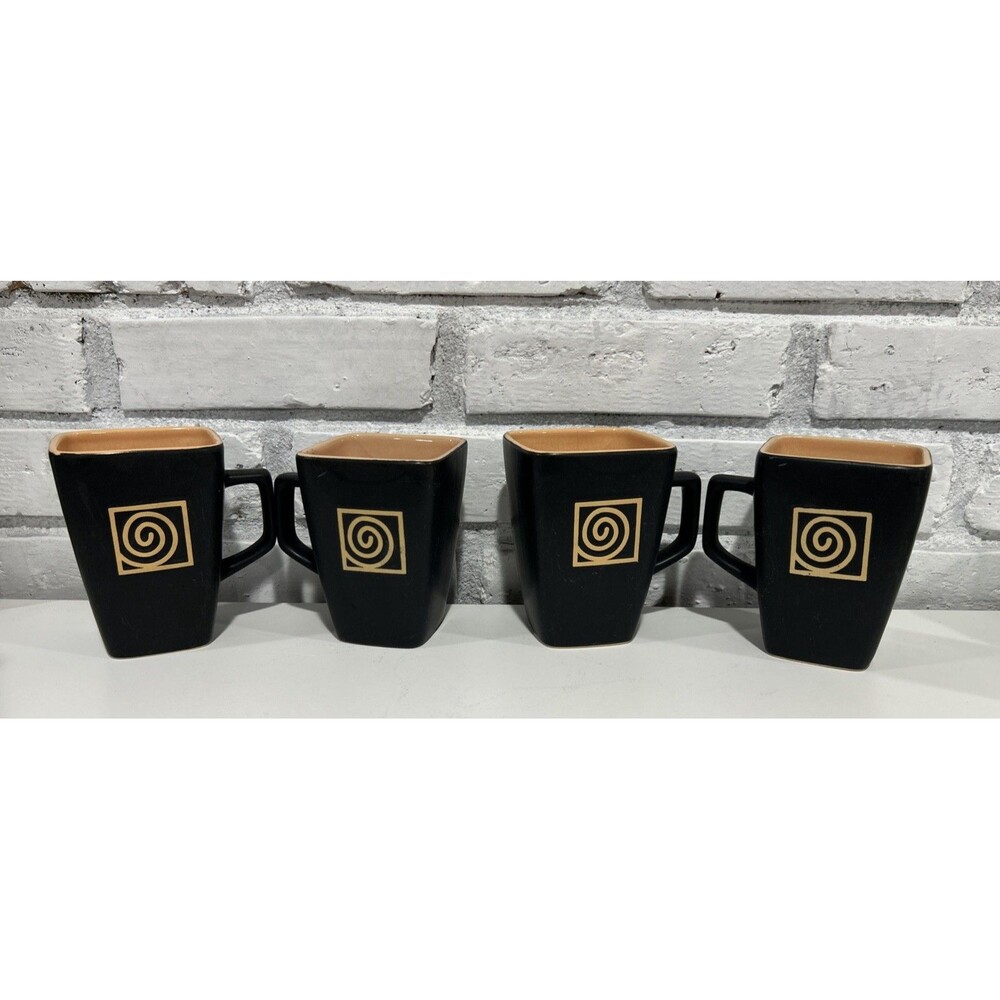 Vintage Disaronno Coffee Mug set of 4 | Black And Tan | Ceramic Square mug 13